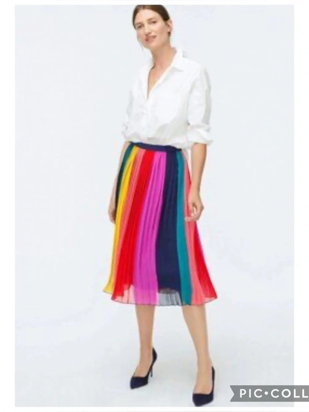 J.Crew Sunburst Rainbow Colorblock Pleated Chiffon A-Line Midi Skirt Size 4 - Picture 14 of 14